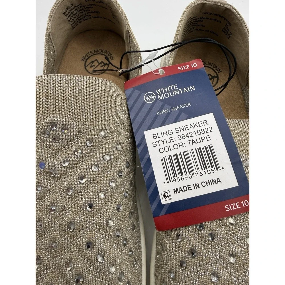 NWT White Mountain Sparkly Bling Sneaker Slip On Shoe Sz 10‎ Metallic Taupe